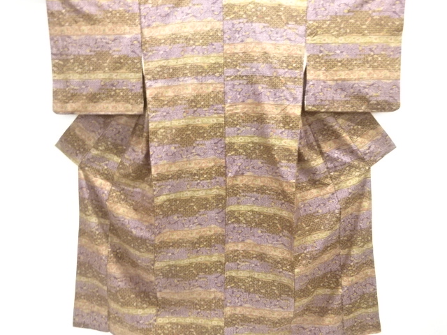 JAPANESE KIMONO / ANTIQUE KIMONO / SILK / TSUMUGI / WOVEN FLOWER ARABESQUE